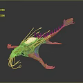 Fantasy Game Movie Character With Spiked Back Blue Green Color Transparent Parts And Tentacles