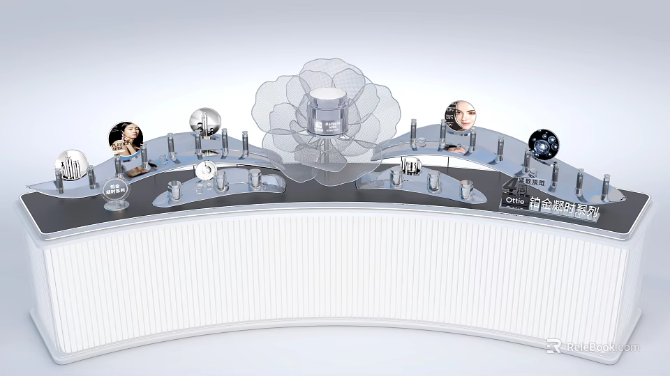 Elegant Floral Installation Design With Cloud Shaped Structure And Decorative Lights 3d model 