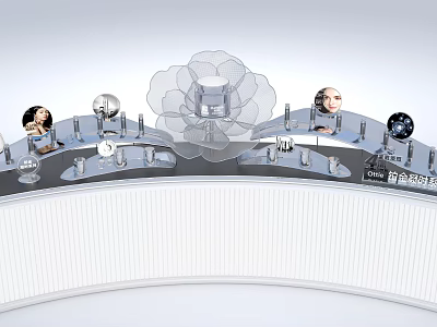 Elegant Floral Installation Design With Cloud Shaped Structure And Decorative Lights 3d model