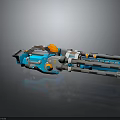 Futuristic Blue Gray Multi Barrel Weapon With Orange Components And Mechanical Design 3d model