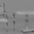 Vintage Wooden Chair and Round Table Set With Carved Details and Gold Accents