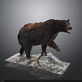 Brown Bear Sculpture Standing on Rocky Snowy Base With Detailed Fur Texture and Natural Posture