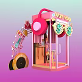 Lucky Voice Pink Recording Booth With Sunglasses Dollar Signs Microphone And Vinyl Records