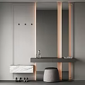 Elegant Modern Vanity Table With Marble Countertop Dark Gray Cabinet And Stool