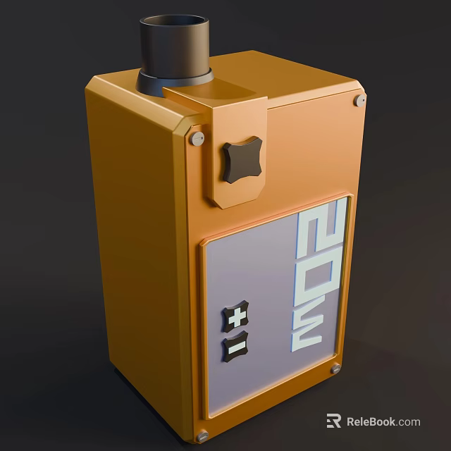 Orange Compact Electronic Device Featuring 20W Label Black Knob And Plus Minus Buttons 3d model 