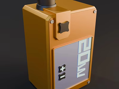 Orange Compact Electronic Device Featuring 20W Label Black Knob And Plus Minus Buttons 3d model