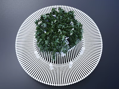 Modern Circular Landscape Seat With Woven White Structure And Central Green Plants 3d model