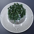 Modern Circular Landscape Seat With Woven White Structure And Central Green Plants
