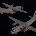 Passenger Aircraft Model With Four Propellers Light Gray Body And Round Emblems On Wings