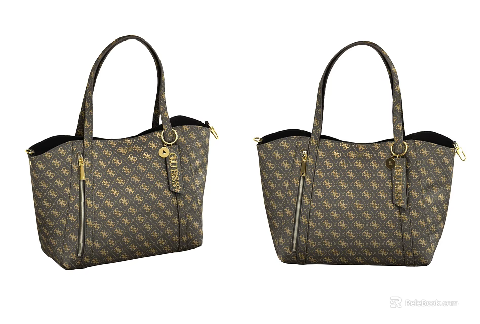 Stylish Brown Tote Bags With Gold Pattern Handles Zippers And Hang Tags 3d model 