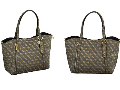 Stylish Brown Tote Bags With Gold Pattern Handles Zippers And Hang Tags 3d model