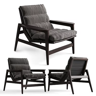 Modern Armchair With Dark Wooden Frame And Gray Cushioned Upholstery Design 3d model