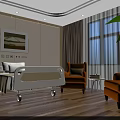 Comfortable Hospital Room Interior With Bed Orange Armchairs Window Curtains And Painting