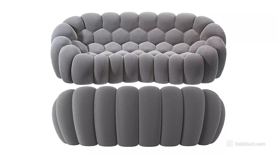 Gray Two Seater Sofa With Modern Wave Design And Comfortable Soft Cushions 3d model 