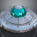Futuristic UFO Design With Metallic Circular Base And Green Dome Structure 3d model