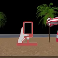 Beach Photo Check In Spot With Palm Trees Ocean View And Red White Umbrella
