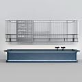 Commercial Equipment With Metal Wire Mesh Shelf And Blue Countertop Design