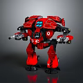 Red Mechanical Battle Robot With Sci Fi Armor And Weapon Equipped Limbs