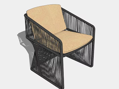 Modern Leisure Chair With Black Rattan Frame And Beige Cushioned Seat Backrest 3d model