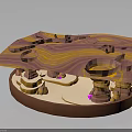 3D Rendered Canyon Terrain With Layered Rock Formations Orange Yellow Colors And Purple Spires