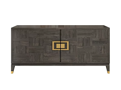 Modern Entryway Side Cabinet with Dark Gray Wood Grain Pattern Golden Handle and Golden Legs 3d model