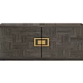 Modern Entryway Side Cabinet with Dark Gray Wood Grain Pattern Golden Handle and Golden Legs