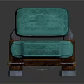Turquoise Upholstered Chair With Wooden Legs Metal Rings And Unique Design