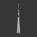 Modern Slender Metallic Tower With Antenna And Dangling Base Decorative Elements