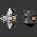 Colorful Sci-Fi Aircraft Models With Different Designs And Detailed Features On Dark Background