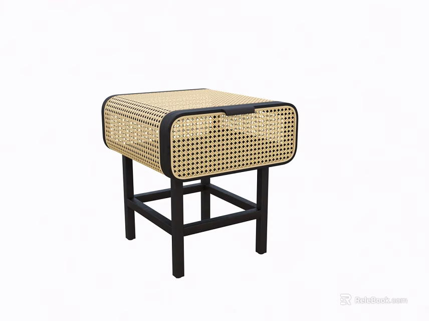 Modern Natural Woven Coffee Table With Black Frame And Square Design 3d model 