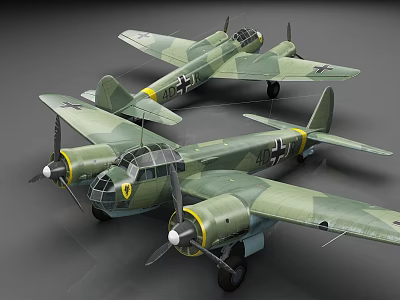 Green Camouflage Military Airplane Toy Models With Detailed Propellers And Wings 3d model