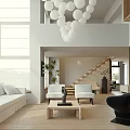 Modern Living Dining Room With Sofa Coffee Table Chandelier And Large Windows