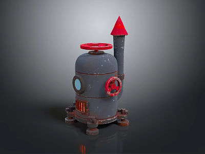 Industrial Equipment With Gray Metallic Body Red Top Cover Valve Vertical Pipe And Support Legs 3d model