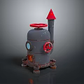 Industrial Equipment With Gray Metallic Body Red Top Cover Valve Vertical Pipe And Support Legs