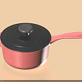 Modern Pink Cooking Pot With Black Lid Long Handle And Side Handle