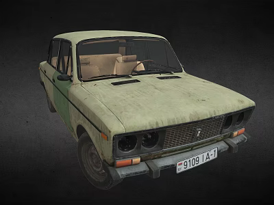 Vintage Light Green Sedan Car With Weathered Exterior And Classic Front Design 3d model