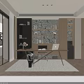 Modern Home Office Interior Design With Wooden Desk Bookshelves And Decorative Wall