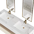 Modern Bathroom Vanity With Double Gold Framed Mirrors And Marble Countertop