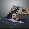 3D Detailed Topographic Map Featuring Castle River and Mountain Landscape