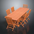 Foldable Wooden Dining Table With Six Chairs And Grid Pattern Surface For Outdoor Use