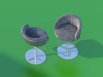 Modern Single Chair With Tufted Gray Upholstery And Stainless Steel Base 3d model