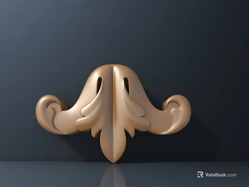 Golden Classical Carved Decoration with Symmetrical Curved Scroll Patterns on Dark Background 3d model