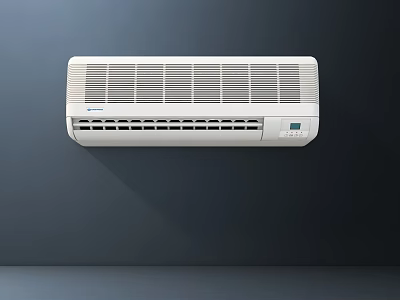 Modern White Wall Mounted Air Conditioner Fan With Grille And Control Panel 3d model