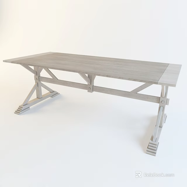 Minimalist Rectangular Dining Table With Light Wooden Surface And Sturdy Crossed Legs Design 3d model 