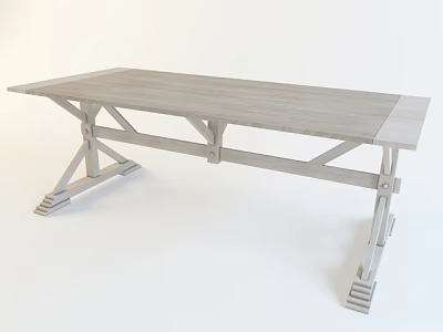 Minimalist Rectangular Dining Table With Light Wooden Surface And Sturdy Crossed Legs Design 3d model