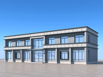 Modern Two Story Office Building Exterior With Large Windows And Glass Doors 3d model