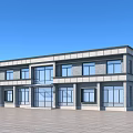 Modern Two Story Office Building Exterior With Large Windows And Glass Doors