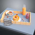 Delicious Breakfast Food On Wooden Tray With Oatmeal Pancakes Strawberries And Orange Juice