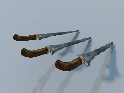 Three Rustic Knives Featuring Brown Wooden Handles And Weathered Metal Blades 3d model