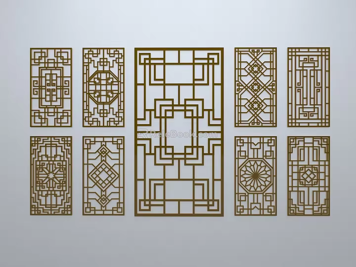Chinese-style window grilles line silhouette pane window sill border engraved window edge strip construction 3d model